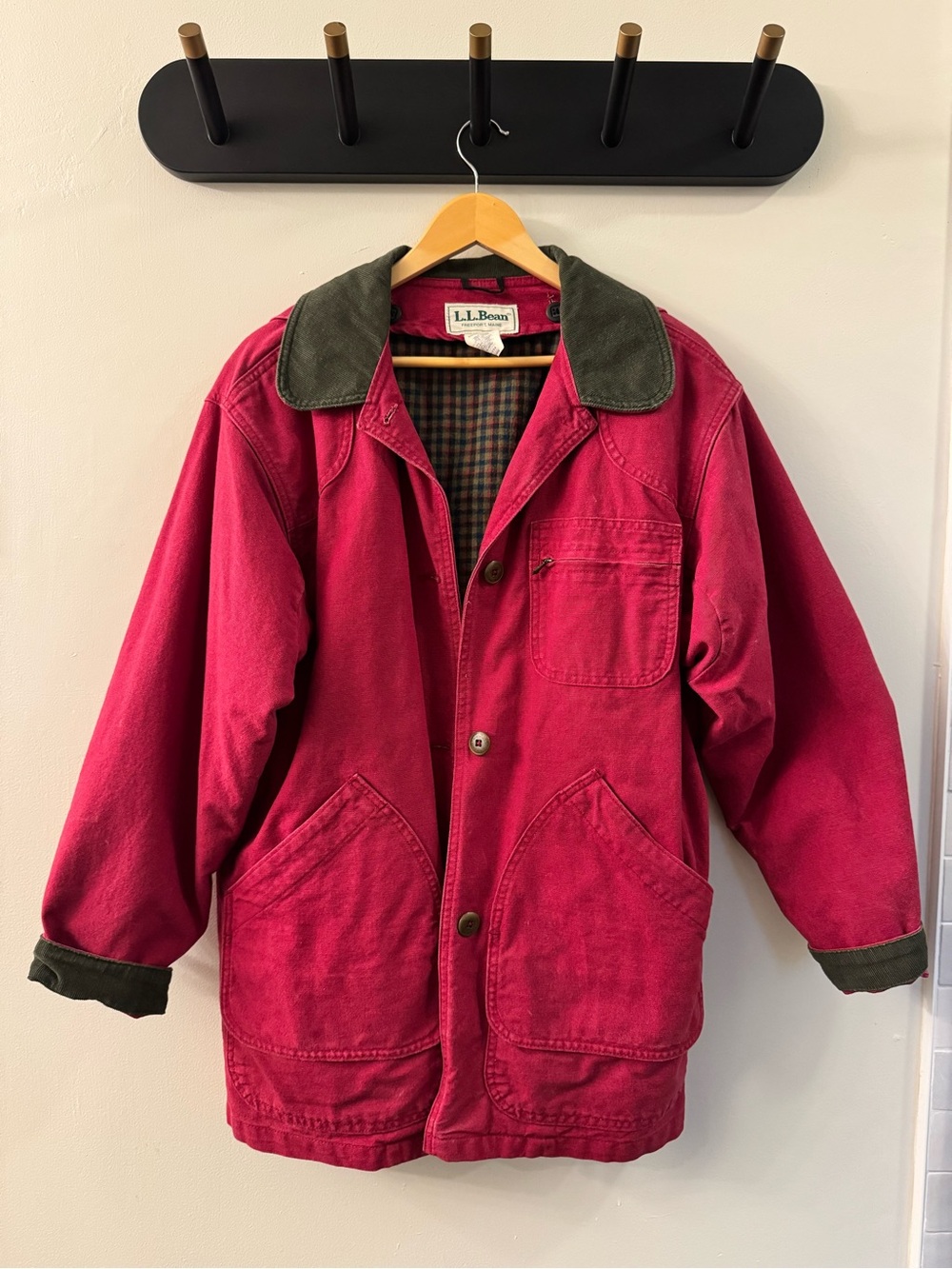 Vintage L.L. Bean Red Canvas Utility Jacket with Olive Trim Field Barn Coat